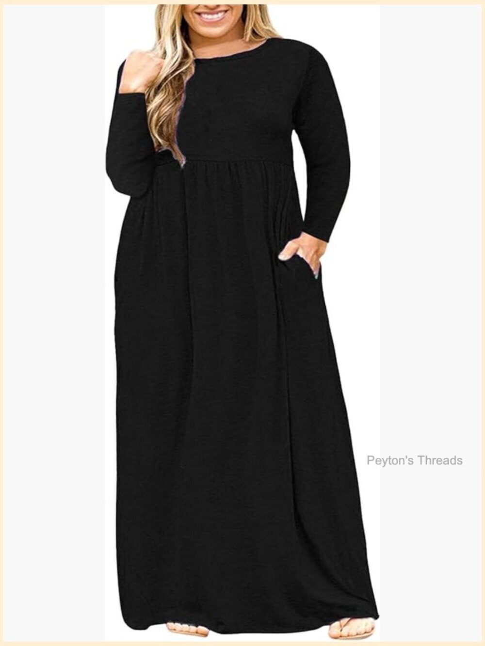 Plus Size Maxi Dress with Pockets Long Sleeve Curvy Women